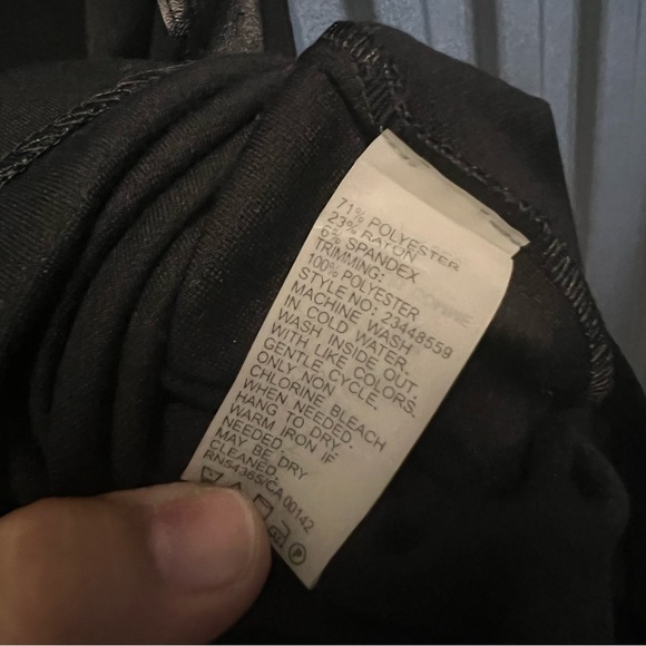 Bianca Nygard midi black dress faux leather trim along neckline & shoulders 16W - Picture 2 of 8